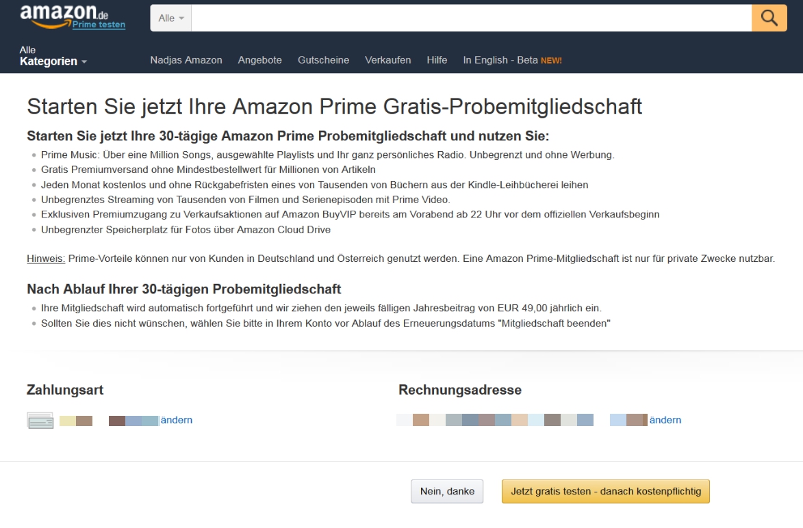 Amazon Prime Bestellung