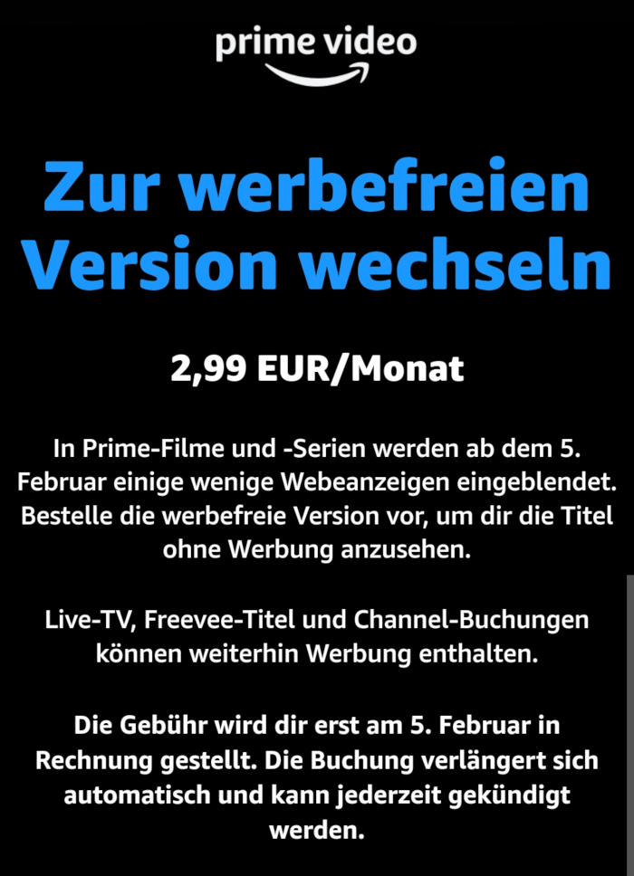 Amazon ermöglicht Voranmeldung für werbefreie Prime-Video-Option