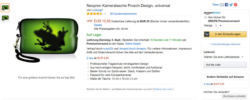 Amazon Produktdetailseite: Screenshot, alte Ansicht