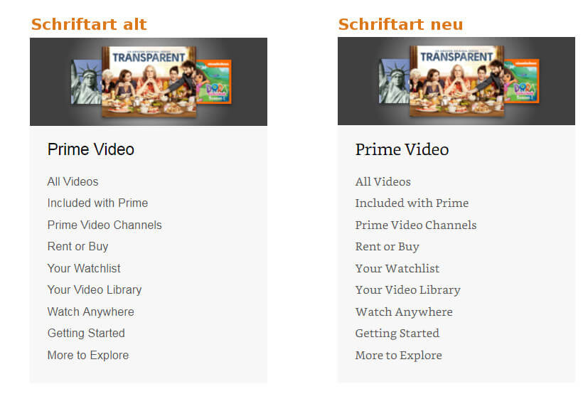 Alte und neue Amazon-Schriftart im Vergleich