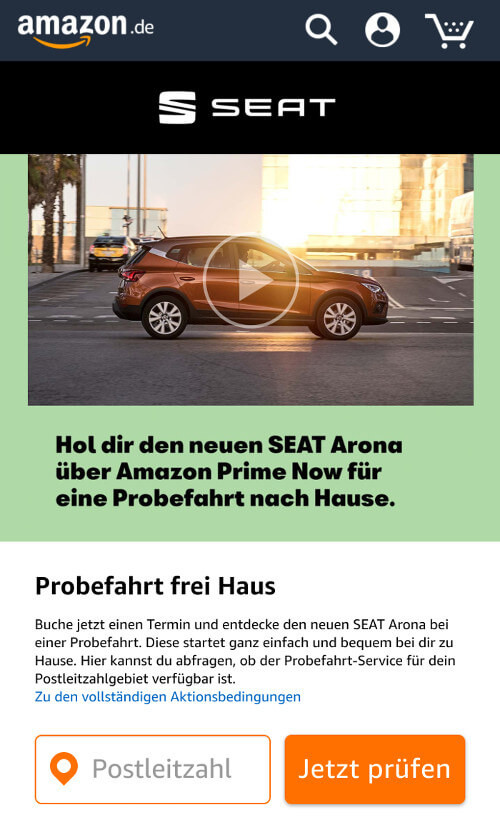 Seat-Probefahrt bei Amazon buchen