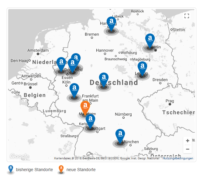 Ansichtskarte: Deutsche Standorte von Amazon