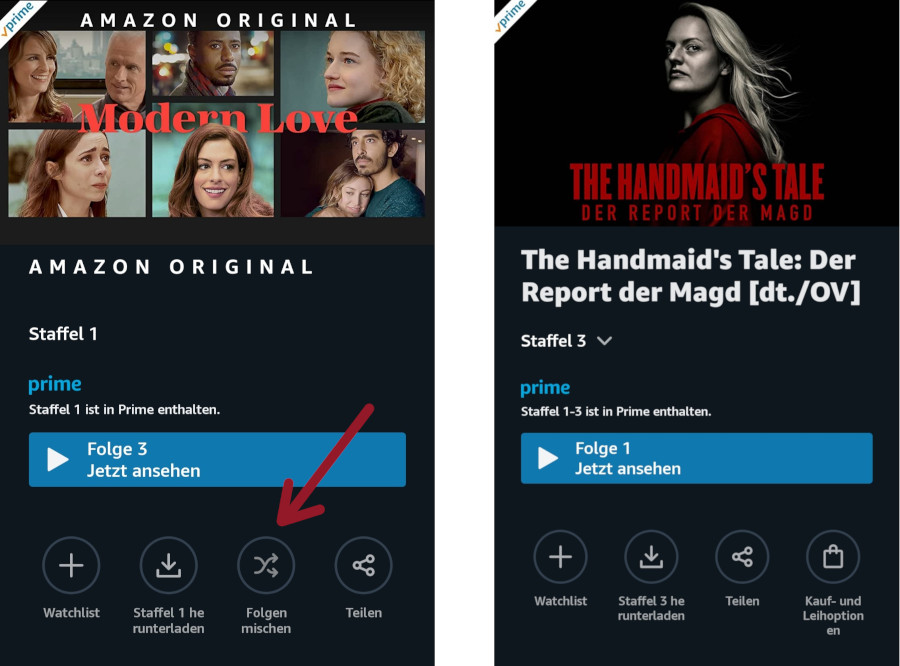 Screenshot: Amazon Video-App mit neuer Funktion, Zusammenschnitt