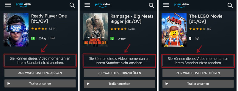 Screenshot/ Zusammenschnitt: Warner Bros.-Filme bei Amazon: App