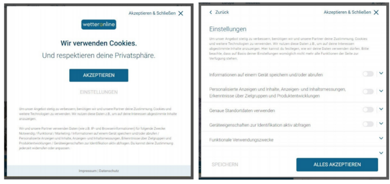 Cookie Banner Wetteronline