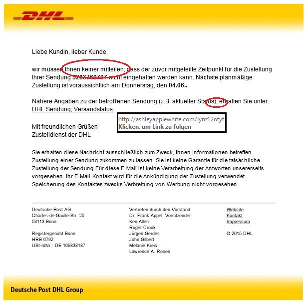 Phishing E-Mail DHL 