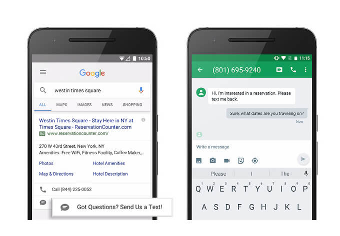 Neues Werbeformat Google Click-to-Message, Screenshot 