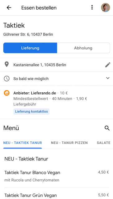 Google Essenslieferungen