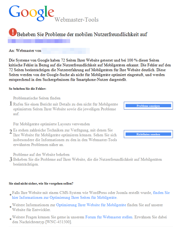 Screenshot Google E-Mail Warnung