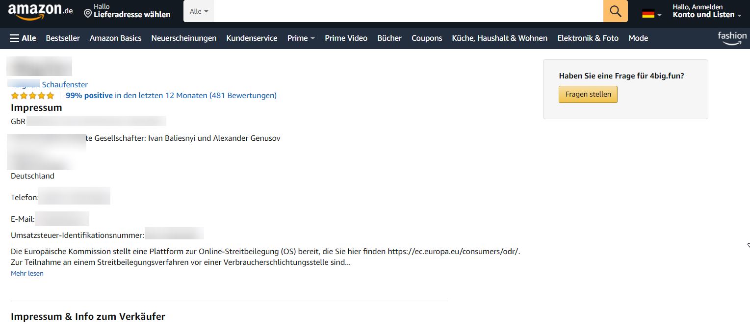 Screenshot von Amazon