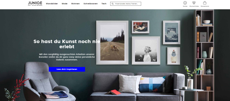 Screenshot Website von Juniqe