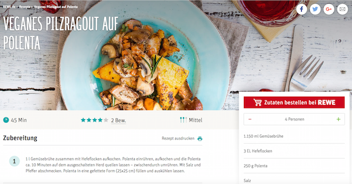 Screenshot Rewe Rezepte