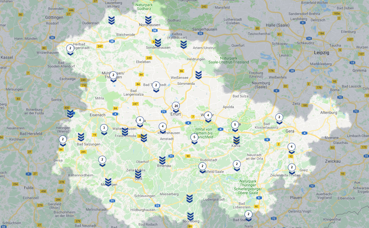 Karte mit markierten Briefkästen