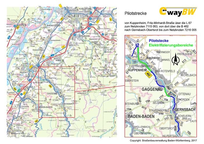 Karte Pilotstrecke B462 E-Highway Baden-Württemberg