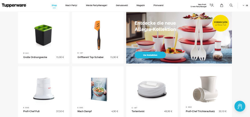 Screenshot der Tupperware Website