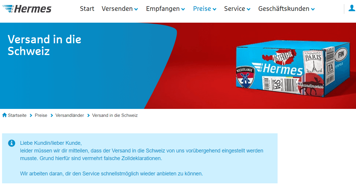 Hinweis auf myhermes.de