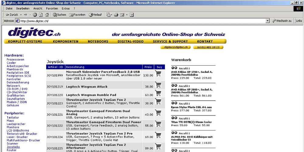 So sah der Online-Shop digitec.ch in seinen Anfängen aus. / Bild: © Digitec Galaxus AG