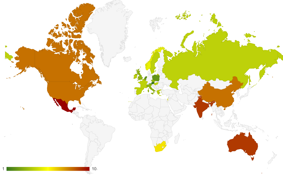 Weltkarte mit Position Deutschlands im Ranking