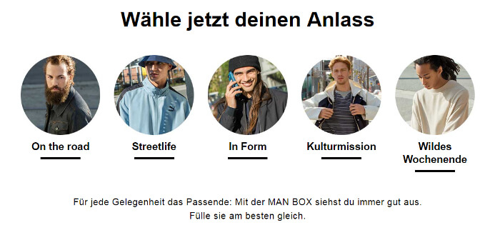 Screenshot der Zalando-Wesite: Man Box