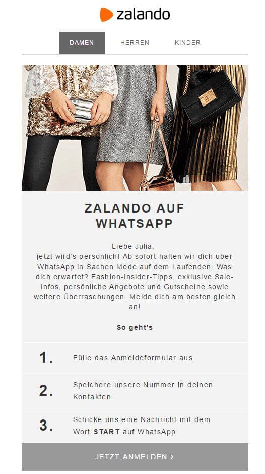 Mail Zalando über WhatsApp