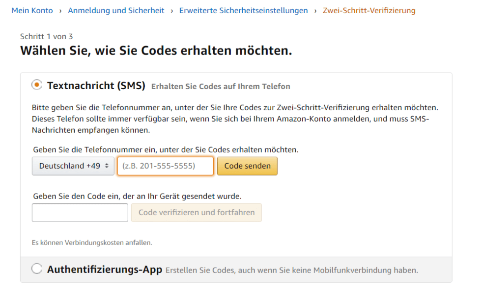 Zwei-Schritt-Verifizierung Amazon