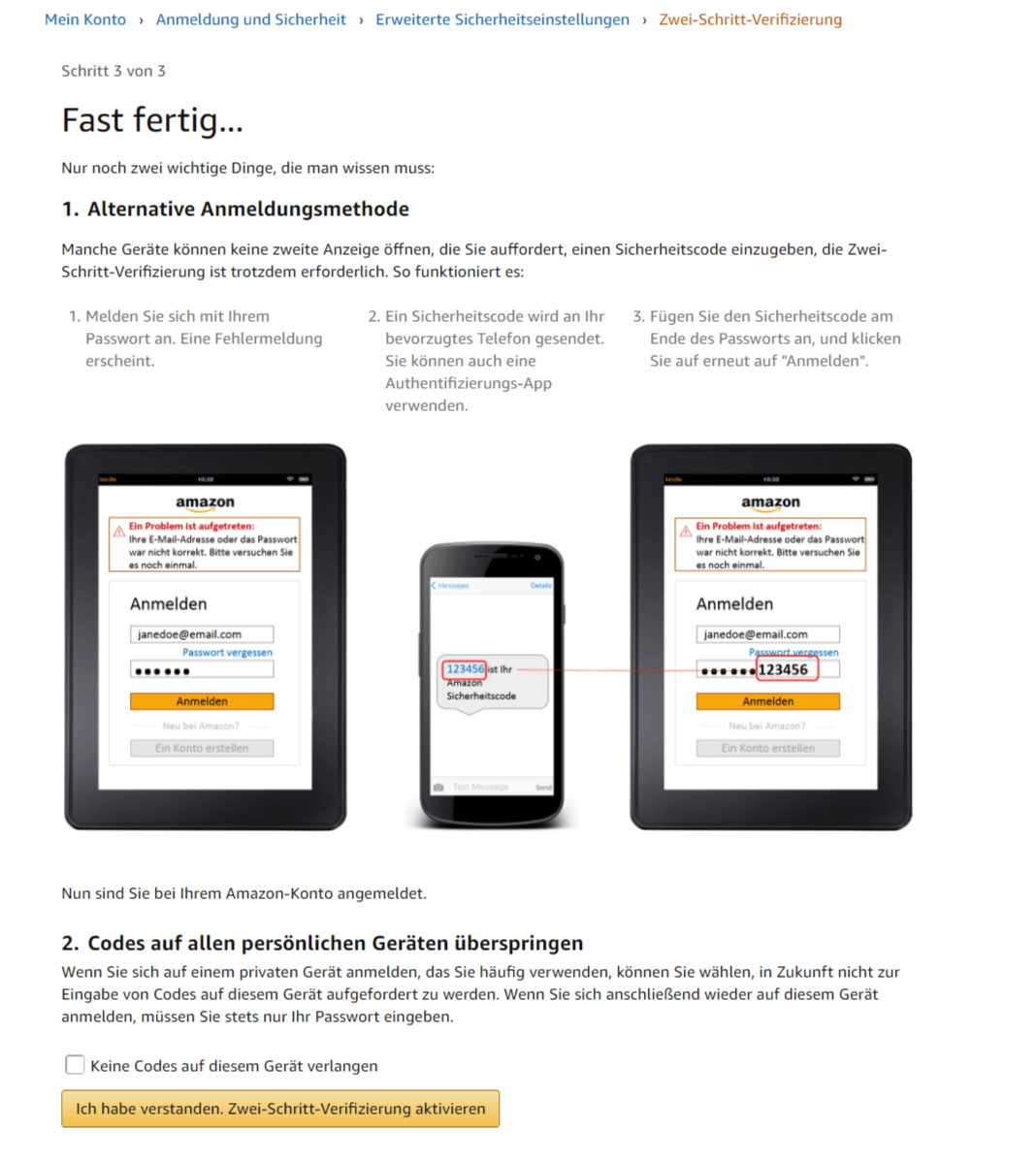 Zwei-Schritt-Verifizierung Amazon