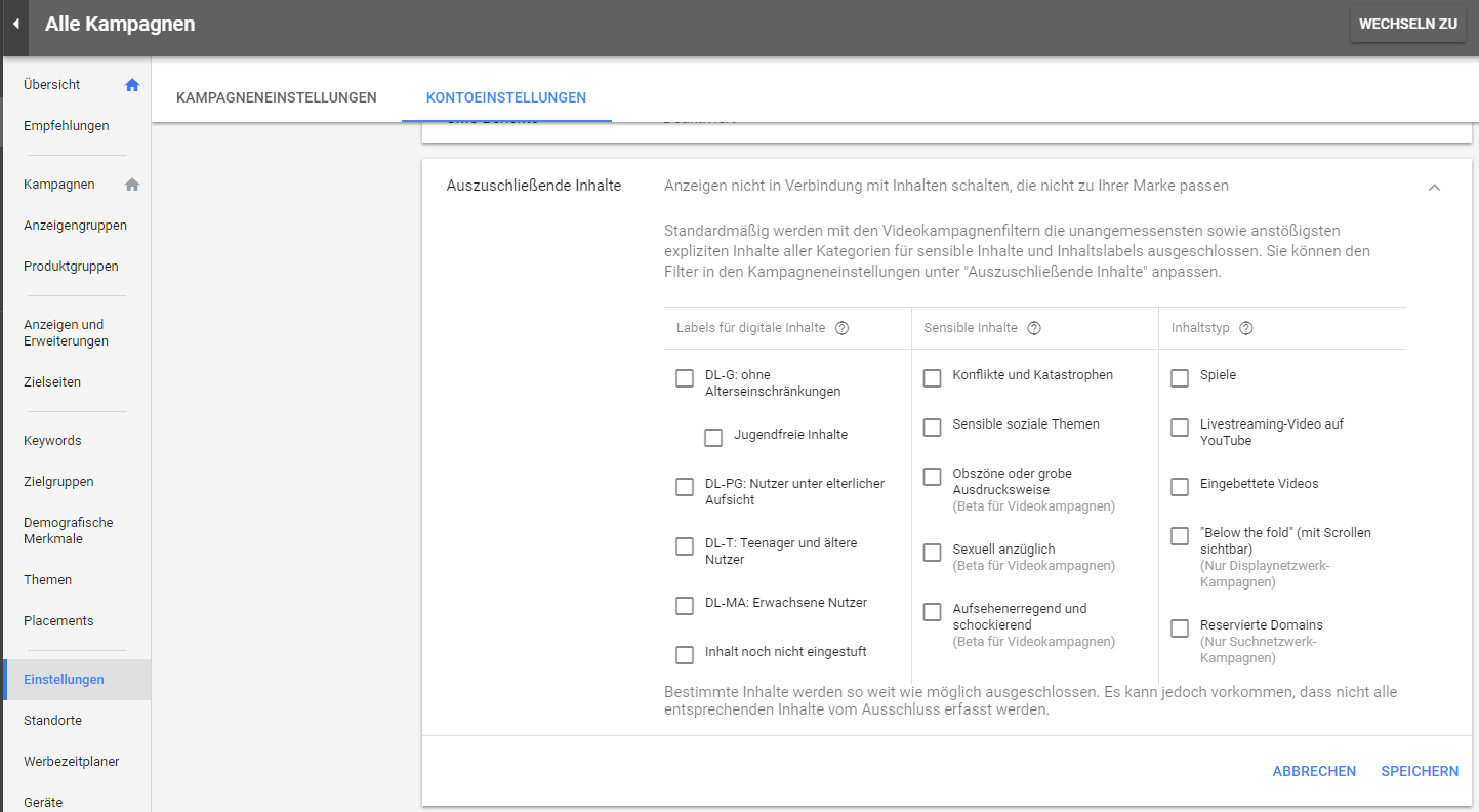  Google AdWords Inhalte ausschließen