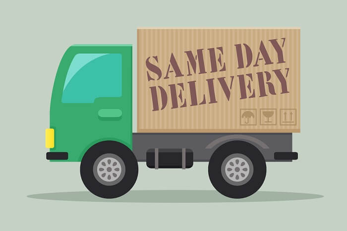 Lkw mit Same Day Delivery Aufdruck, Comic