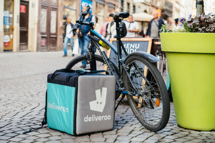 Deliveroo Rucksack und Fahrrad