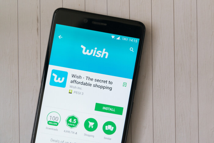 Shopping-App Wish auf einem Smartphone